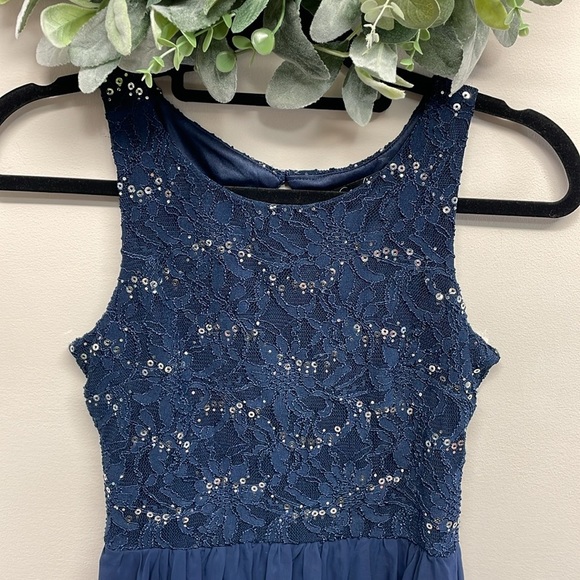 NWT Speechless Navy Cocktail Dress Lace Sequin Cutout Back Detail Chiffon 3 - Picture 2 of 16
